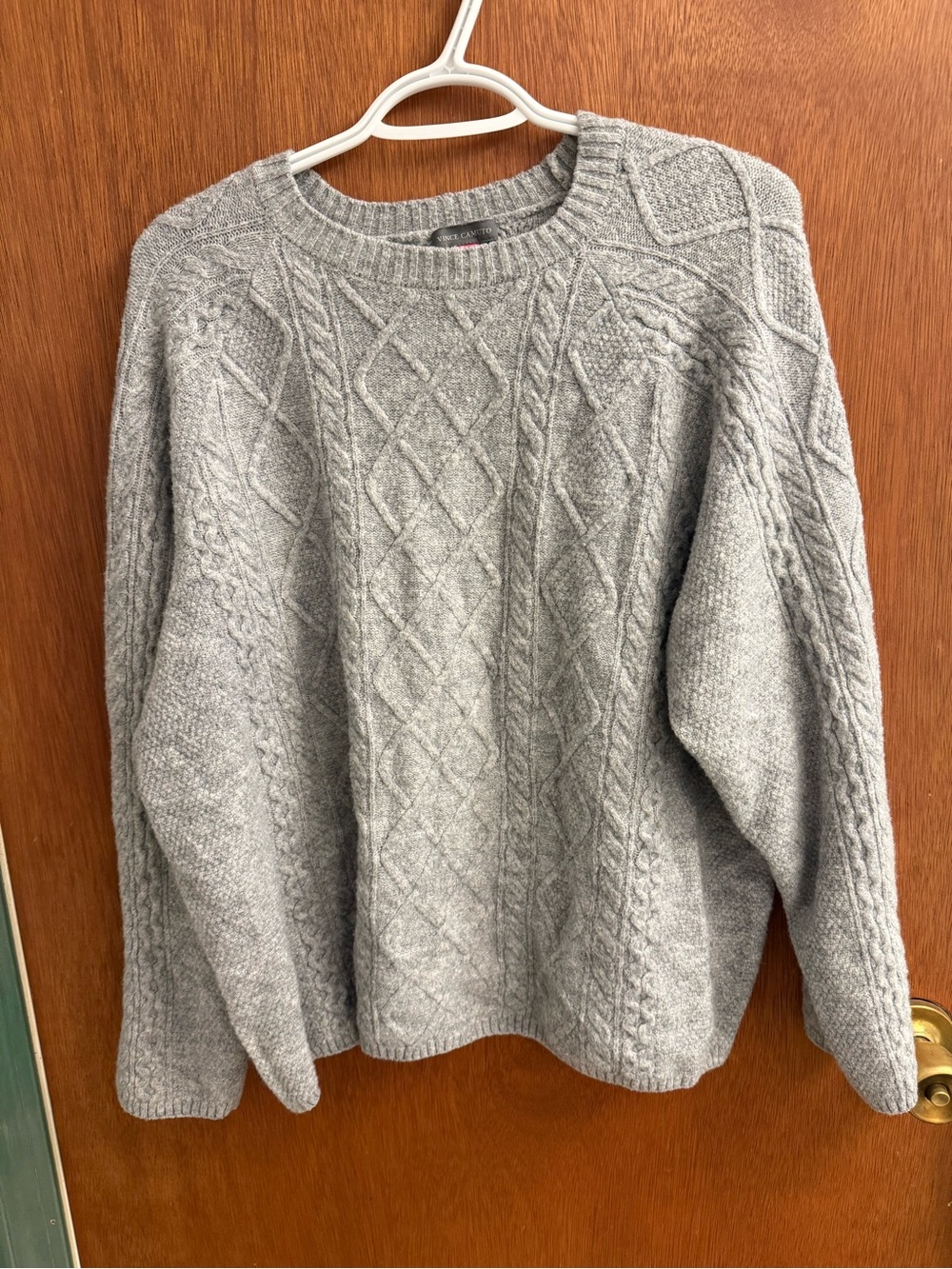 Vince Camuto Heather Gray Cable Knit Crewneck Sweater